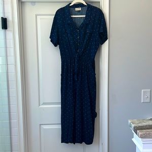 Blue jumpsuit with tie